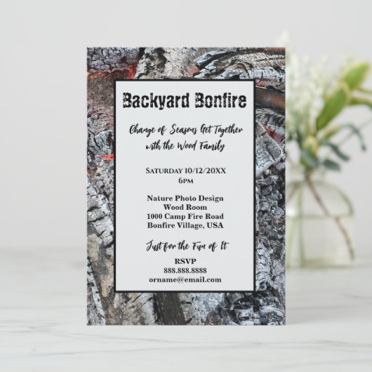 BONFIRE CAMPFIRE FIREPIT FIRE FOTO INVITATIE KAART (Staand voorkant)