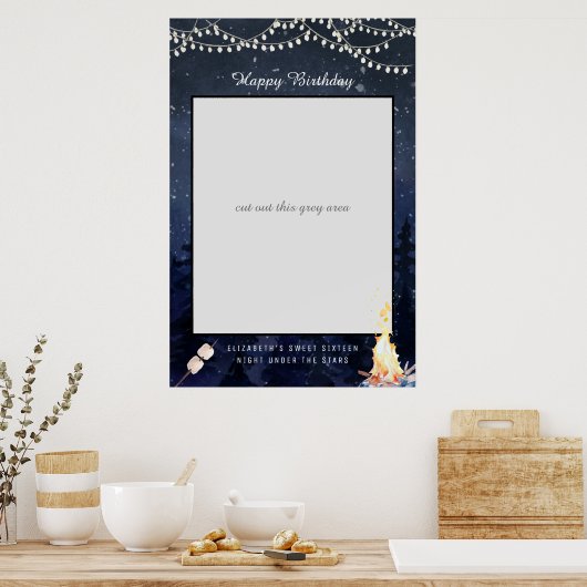 Bonfire Camping | Aankondiging geboortedag foto pr Poster (Keuken)