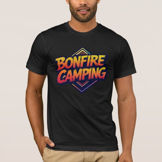 🔥 Bonfire Camping Avontuur - Retro 80s Outdoor T-shirt (Voorkant)