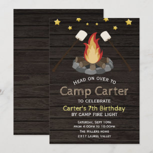 Bonfire Camping Birthday Party Invitation Kaart