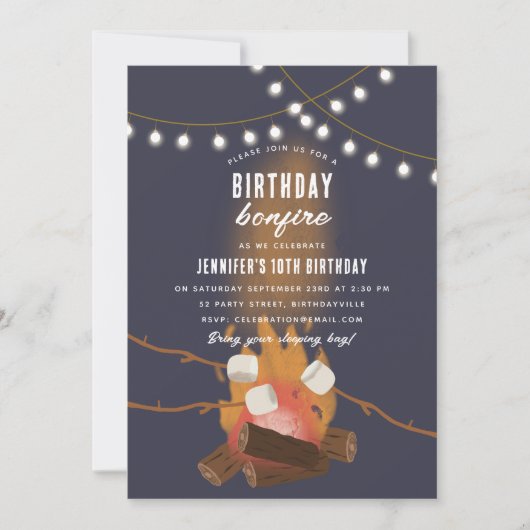 Bonfire & Camping Buitenkampvuur Verjaardagsfeest Kaart (Voorkant)