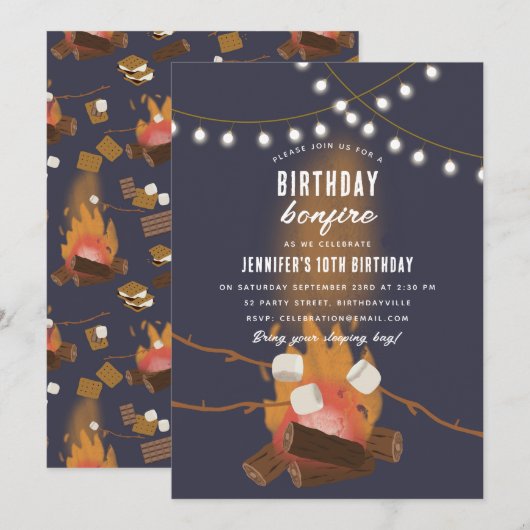 Bonfire & Camping Buitenkampvuur Verjaardagsfeest Kaart (Voorkant / Achterkant)