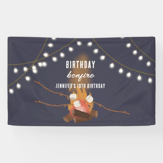 Bonfire & Camping Buitenkampvuur Verjaardagsfeest Spandoek (Horizontaal)