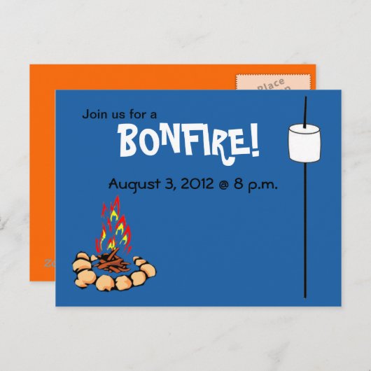 BONFIRE- en marshmallow-uitnodigingen Uitnodiging Briefkaart (Voorkant / Achterkant)