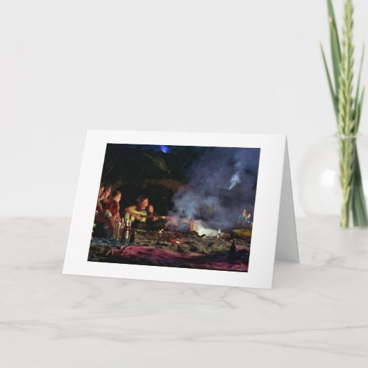 BONFIRE, FRIENDS, BEACH=HAPPY BIRTHDAY FRIEND KAART (Voorkant)