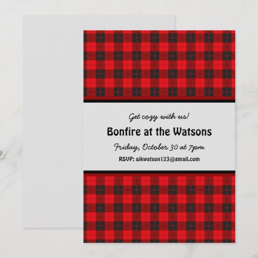 Bonfire  Invitation Red Pset Flannel Kaart (Voorkant / Achterkant)
