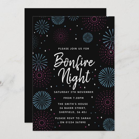 Bonfire Night Party-uitnodiging Kaart (Voorkant / Achterkant)