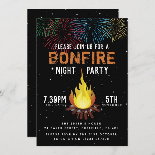 Bonfire Night Party-uitnodiging Kaart (Voorkant / Achterkant)