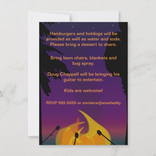 Bonfire Outdoor Party Two Sided Invision Kaart (Achterkant)