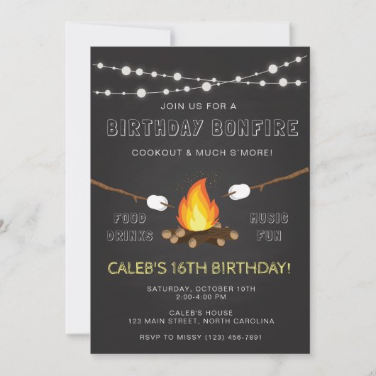 Bonfire Party Invitation, Birthday, Camp out Kaart (Voorkant)