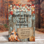 Bonfire Party Rustic Autumn Leaves Barn Birthday Kaart<br><div class="desc">Rustic Autumn Leaves Barn Wood String Lights Bonfire Birthday Party Invitations.</div>