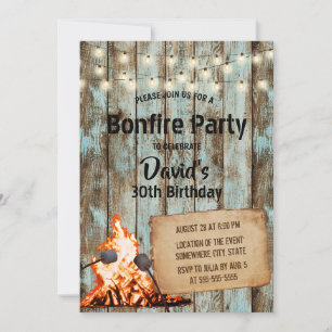 Bonfire Party Rustic String Light Barn Birthday Kaart