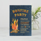 Bonfire Party Waterverf Blue Oranje Birthday Kaart (Staand voorkant)