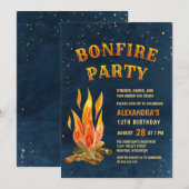 Bonfire Party Waterverf Blue Oranje Birthday Kaart (Voorkant / Achterkant)