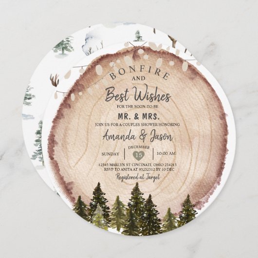 Bonfire rustiek hout paar douche string licht kaart (Voorkant / Achterkant)