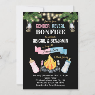 Bonfire S'more Baby Gender Reveal Uitnodiging Coed