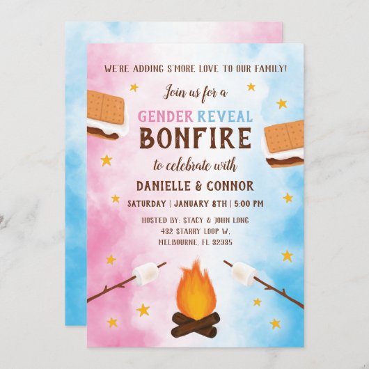 Bonfire S'more Love Baby Gender Reopenbaart Uitnod Kaart (Voorkant / Achterkant)