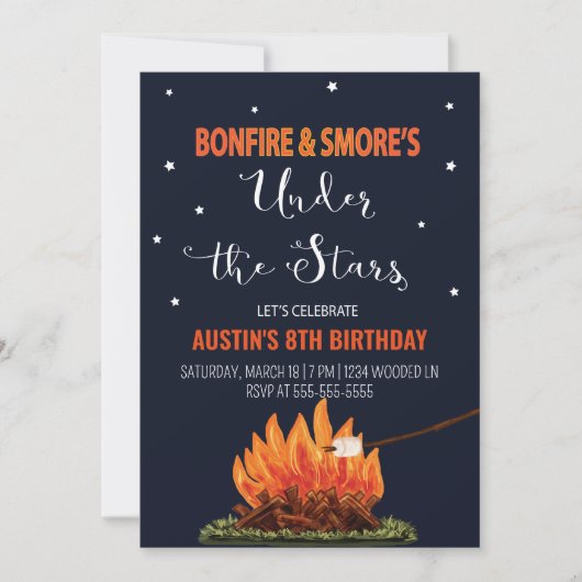 Bonfire & Smore's Birthday Invitation Kaart (Voorkant)