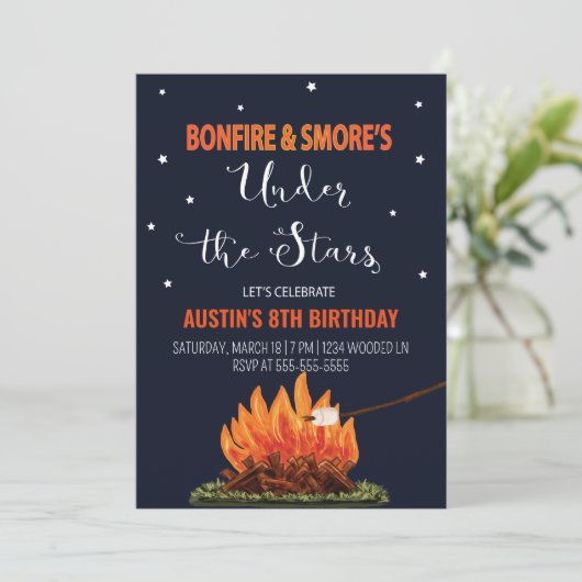 Bonfire & Smore's Birthday Invitation Kaart (Staand voorkant)