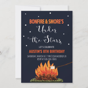 Bonfire & Smore's Birthday Invitation Kaart