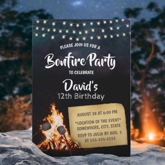 Bonfire & S'mores Camping Birthday Party Kaart