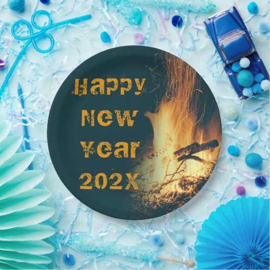 Bonfire-tekst van het nieuwjaarsfeest papieren bordje (Feest)