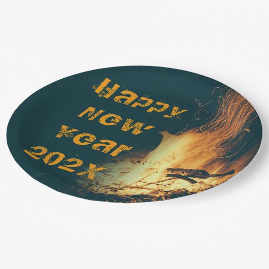 Bonfire-tekst van het nieuwjaarsfeest papieren bordje (Gekanteld)