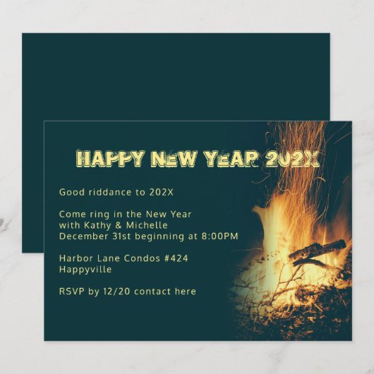 Bonfire Uitnodiging nieuwjaarsfeest (Voorkant / Achterkant)