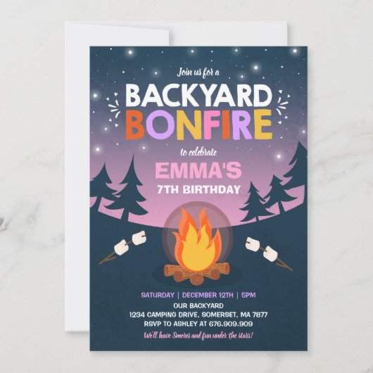 Bonfire verjaardagsuitnodiging Bonfire Camping Par Kaart (Voorkant)