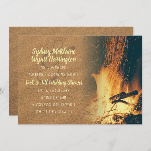 Bonfire Wedding Shower Couple Invitation Sjabloon Kaart (Voorkant / Achterkant)