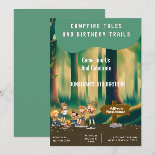 Bonfire Woodland camping buiten verjaardagsfeestje Kaart (Voorkant / Achterkant)