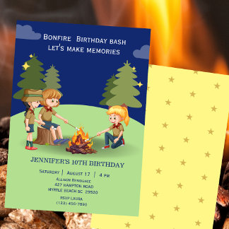 Bonfire Woodland camping buiten verjaardagsfeestje Kaart
