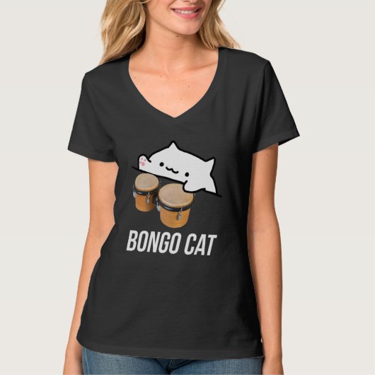 Bongo Cat Meme T-shirt met een schattige Bongo Cat (Voorkant)