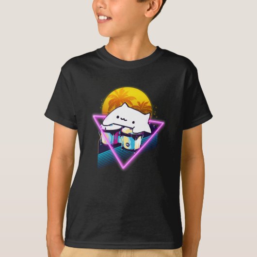 Bongo Cat Retro 80s Vaporwave Outrun Stijl T-shirt (Voorkant)