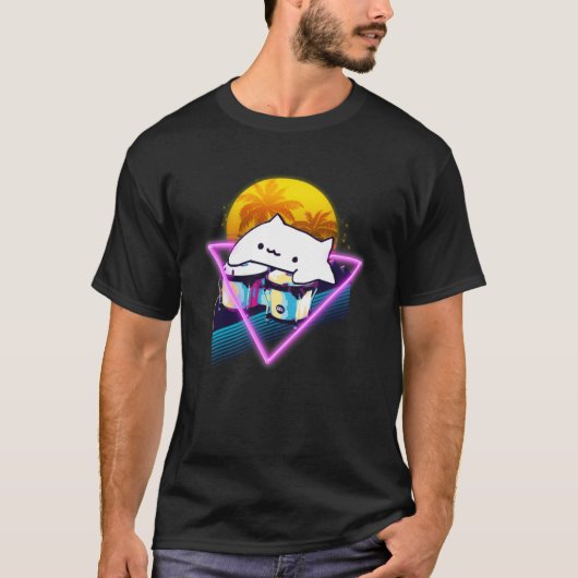 Bongo Cat Retro 80s Vaporwave Outrun Stijl T-shirt (Voorkant)