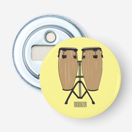 Bongo drum cartoon illustratie button flesopener (Voorkant)