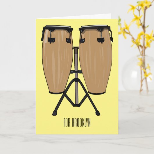 Bongo drum cartoon illustratie kaart (Gele Bloem)