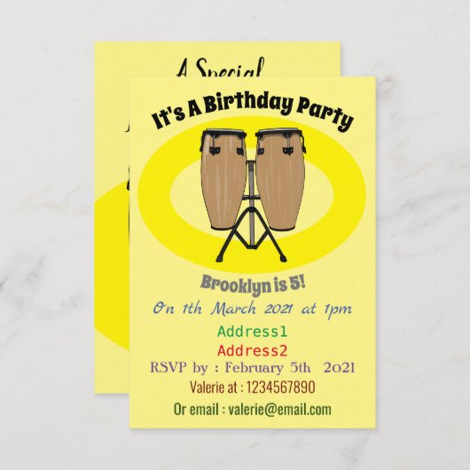 Bongo drum cartoon illustratie kaart (Voorkant / Achterkant)