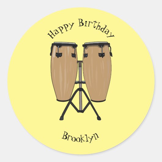 Bongo drum cartoon illustratie ronde sticker (Voorkant)