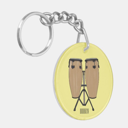 Bongo drum cartoon illustratie sleutelhanger (Voorkant Links)