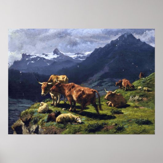 Bonheur - Rundvee en schapen in een alpiene omgevi Poster (Voorkant)