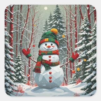Bonhomme de neige vierkante sticker
