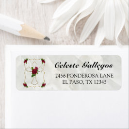 Bonita Bautisma de Niñas Con Cruz de Oro Rosa Roja Etiket