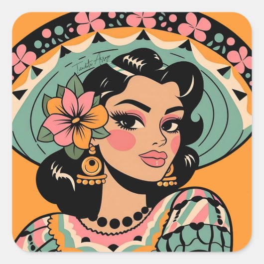  Bonita Fiesta Mujer Mariachi Vierkante Sticker (Voorkant)