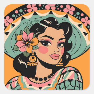 Bonita Fiesta Mujer Mariachi Vierkante Sticker