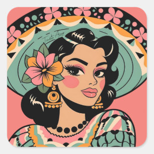 Bonita Fiesta Mujer Mariachi Vierkante Sticker