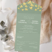 Bonita grúa de papel verde la boda all in one uitnodiging