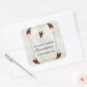 Bonito bautismo de niñas con cruz de oro rosa roja vierkante sticker (Envelop)