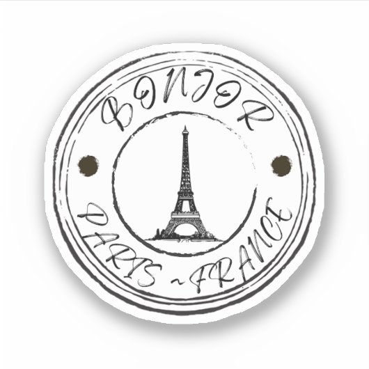 Bonjor Paris Frankrijk Reisstempel Sticker (Voorkant)