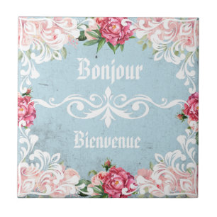 Bonjour Aangepaste tekst trendy Franse vintage Eph Tegeltje